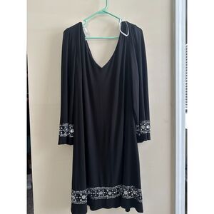 Oleg Cassini Black Embellished V-Neck Dress Plus Size 22 Jeweled Cuff Hem